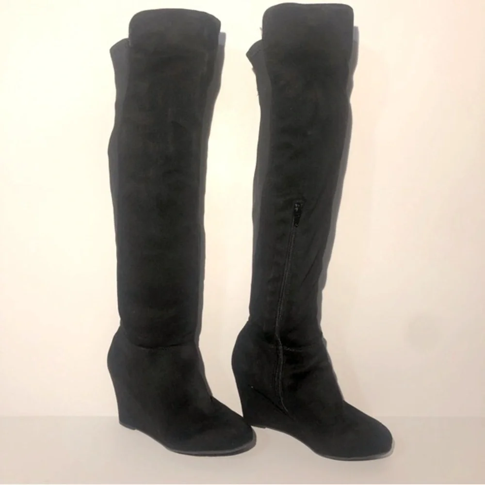 Chinese Laundry Wedge Over the Knee Suede Black Boots. Size 6/ 36.5